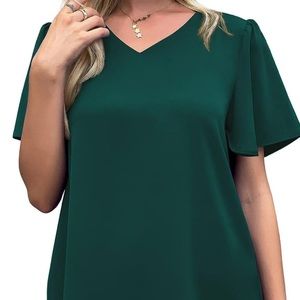 Balloon Sleeve V-Neck Chiffon Blouse